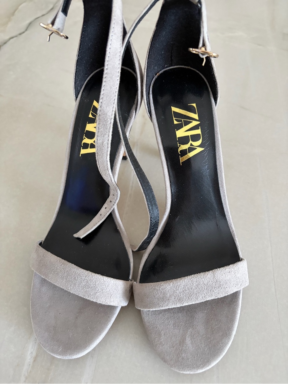 Zara Light Grey Suede Ankle-Strap Heels New! 7